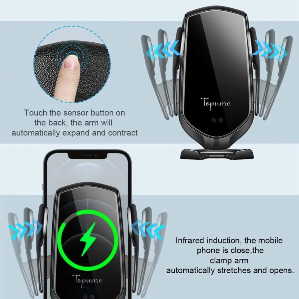Wireless Car Charger,10W Qi Fast Charging Auto-Clamping Car Phone Mount